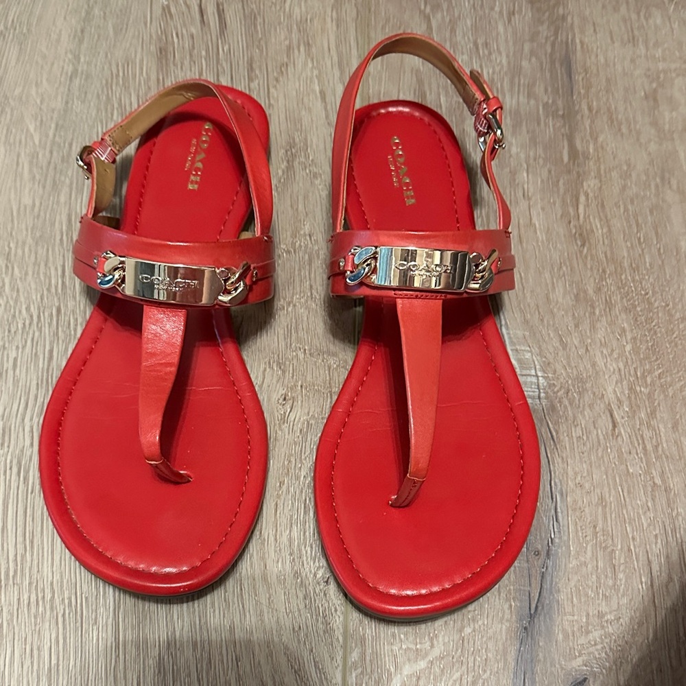 Coach Red Sandals with Gold Accents